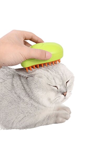 MAB USB Şarjlı Buharlı Kedi & Köpek Tüy Temizleme Fırçası Tarağı - Masaj Aleti, Yumuşak Silikon Fırça