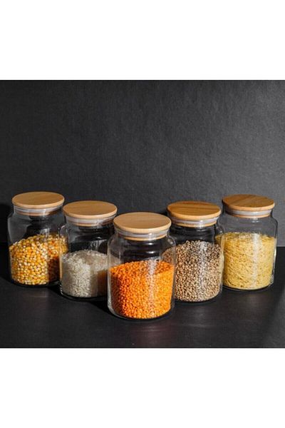 GÖNÜL 3-Piece Bamboo Lid Glass Jar / Storage Container 800 ml Fma05223