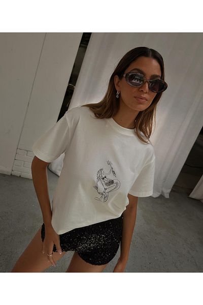 Jose Clothing Λευκό μπλουζάκι Oversize - Crew Neck, κοντό μανίκι, εμπριμέ οργανικό βαμβάκι