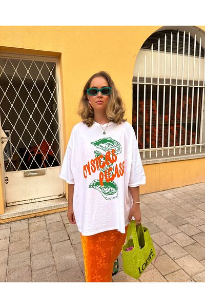 Jose Clothing Λευκό μπλουζάκι Oversize - Crew Neck, κοντό μανίκι, εμπριμέ οργανικό βαμβάκι
