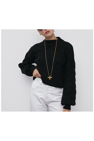 DRESSY CL Pulover de damă, cu guler judecător, cu model jacquard, crop confortabil