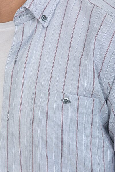 Varetta Чоловіча сіра короткорукава смугаста бавовняна сорочка з кишенями