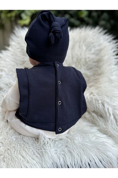 kubbe Cotton Navy Blue Baby Vest Food and Drooling Bib - High Absorption and Large Protection Area
