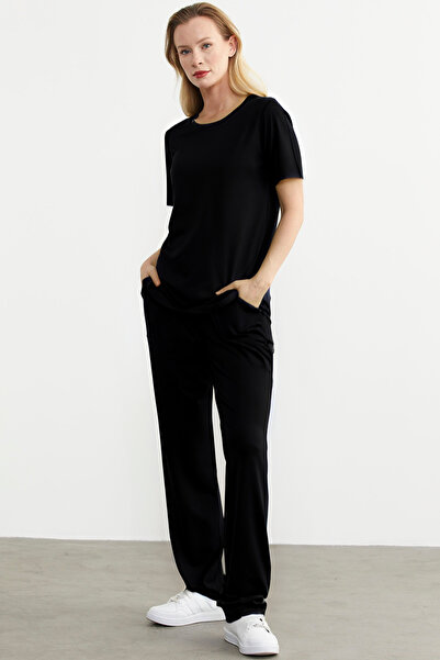 YAKAMEL Set de damă din bumbac pieptănat cu talie înaltă - croială lejeră, mâ...