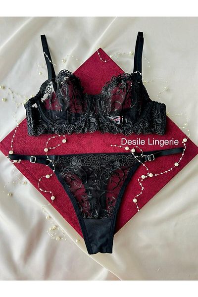 CES'Y LİNGERİE Set sutien pentru femei cu broderie florală neagră - sexual și elegant