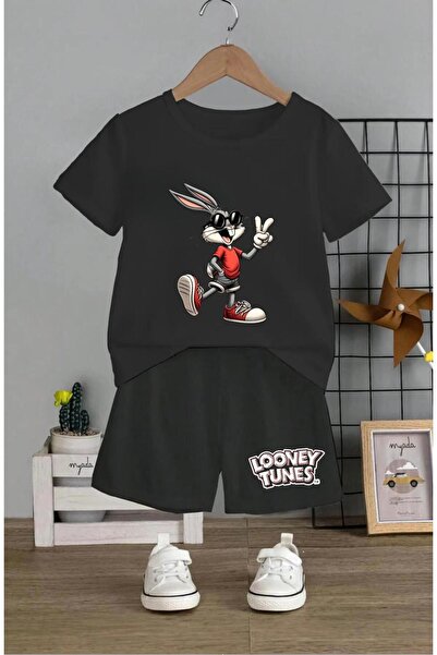 Massgai Комплект от детска тениска и шорти с щампа на Бъгс Бъни и Луни - 100% памук
