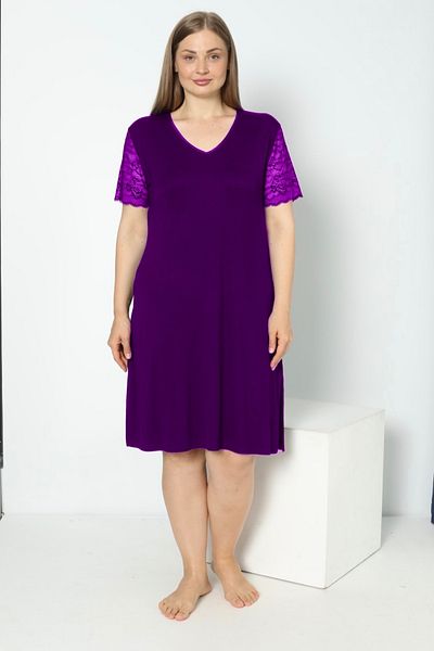 shefox Viscose Lace Women's Nightgown - Short Sleeve Design