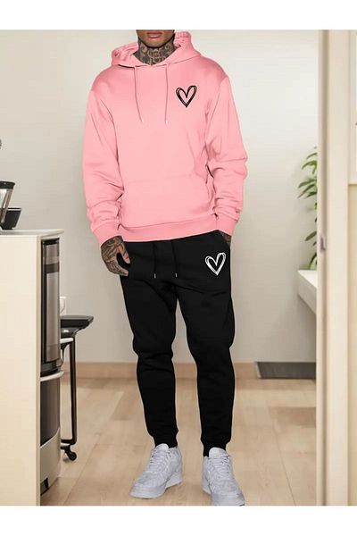 YOHO SPORT Σετ φούτερ με κουκούλα Heart Printed Cotton Soft - Σετ 2 τεμαχίων