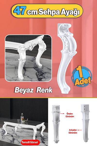 Badem10 Picior de masă de cafea din plastic Valenta 47 cm Culoare albă 1 bucată Mobilier Zigon Ceai Picior de masă de cafea mijlocie