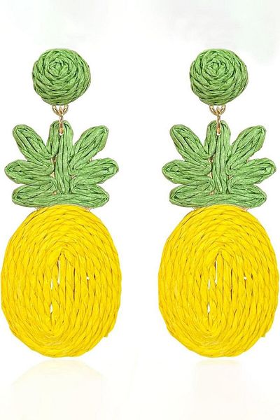 TAKIŞTIR Pineapple Figured Yellow and Green Earrings - Double Colors