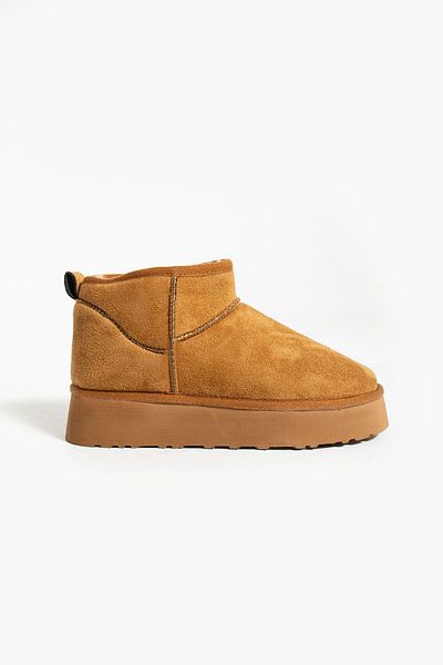 İnan Ayakkabı Tan Suede Mini Γυναικείες Μπότες - Γούνα Εσωτερικά, Χοντρή Σόλα (3,5 CM)