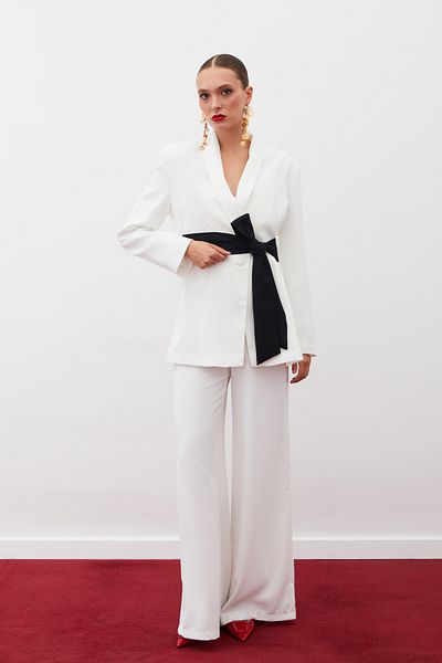 Sateen Pantaloni largi din creponat ECRU