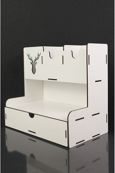 kutuTR Notpa Drawer Deer Patterned Desktop Pen Holder Organizer White Disassembled