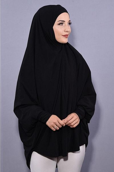 Moda Asse Practical Hijab Ready-made Prayer Cloth with Veil Black
