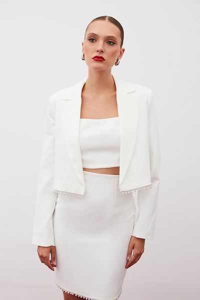 Sateen Jachetă scurtă cu accesorii - ECRU