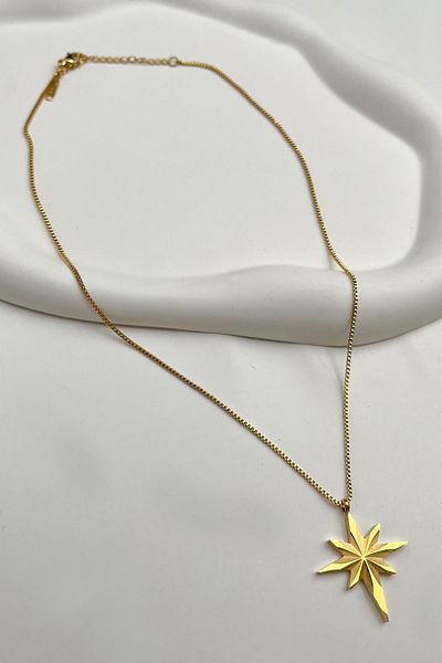 Modex Steel Gold Color North Star Pendant Necklace (Size:40+5Cm)