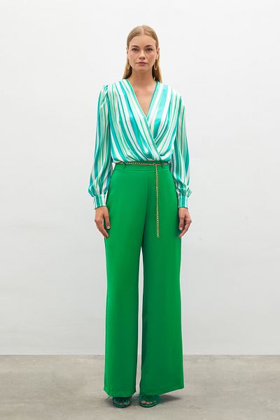 Sateen Chain Satin Crepe Trousers - Green