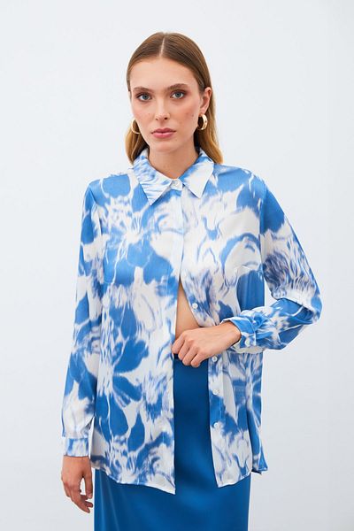 Sateen Cămașă cu model - ALBASTRU