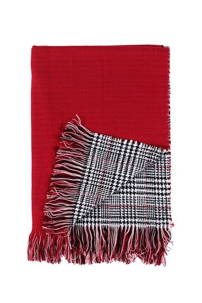 çiğdem eşarp Plaid Patterned Wool Textured Double Sided Scarf Shawl