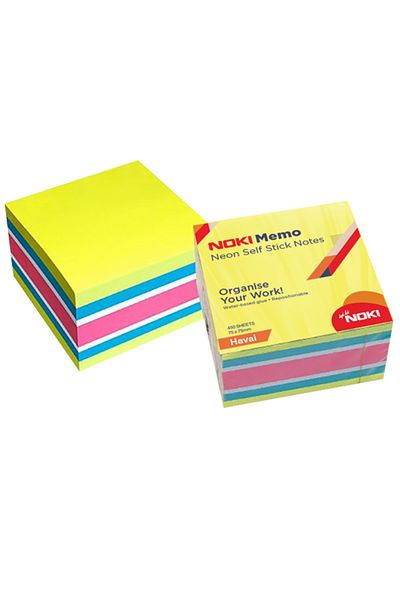 Noki Adhesive Note Paper Cube 450 Pages 75x75 Neon Overhead 12014-11