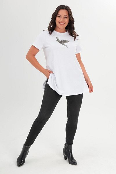 SERTUĞ Trend42plus Tricou alb cu imprimeu cu piatră pre-pasăre de mărime mare