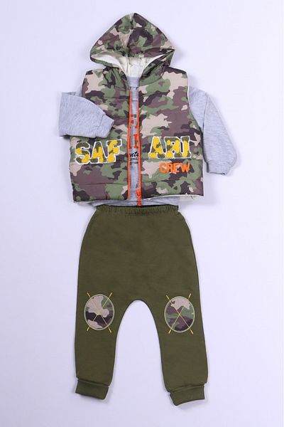 HÇM Boy's 3-Piece Set - Camouflage Patterned, Hooded Vest B62