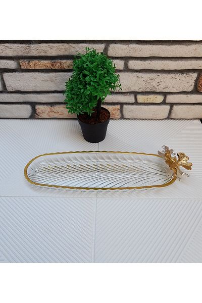 umut züccaciye Gold Butterfly Patterned Rectangular Serving - Catering Presentation Tray