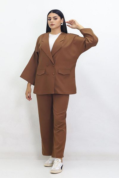Kamex Brown Wide Cut Blazer and Velcro Trousers Set
