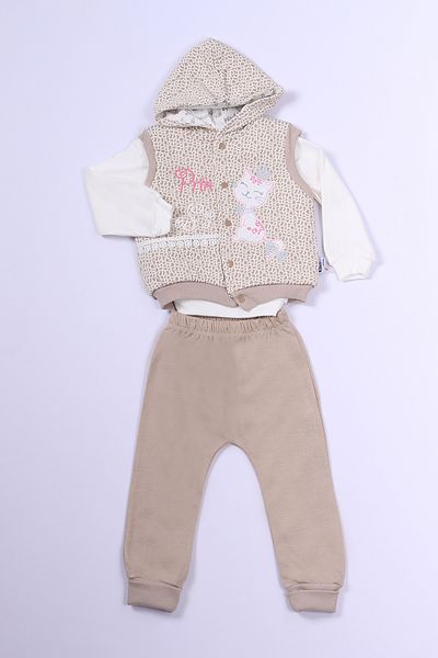 HÇM 3-Piece Set for Girl - Cat Printed Hooded Vest B61