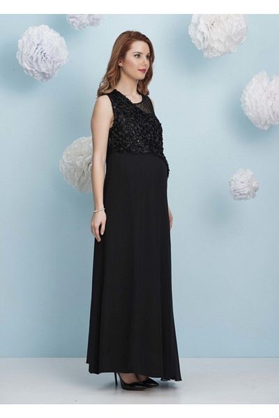 Even Fashion Hamile Giyim فستان سهرة طويل للحوامل مع إكسسوارات على شكل ورقة شجر