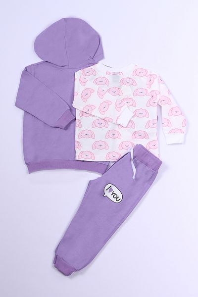HÇM 3-Piece Set for Girl - Dog Print, Hoodie and Zipper B66
