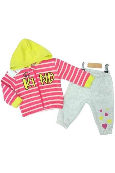 Çikoby Baby Girl Striped Patterned Hooded Zippered Tracksuit Set