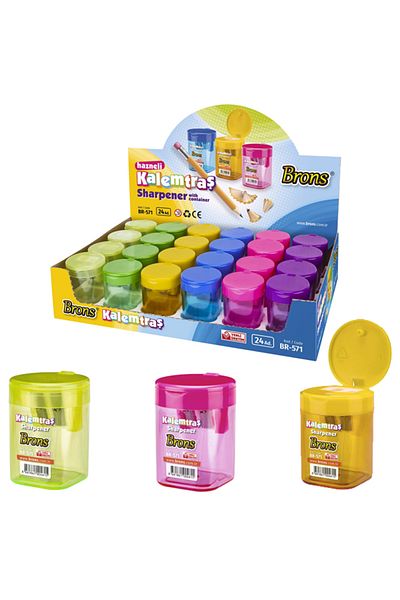 Brons Cylinder Patterned Pencil Sharpener with Tank - Br-571 (24 Pieces)