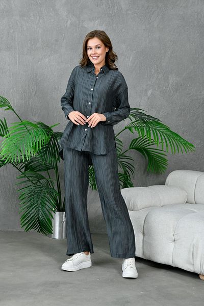 lovebox Comfortable Cut Crinkle Shirt and Trousers Set - Elastic Waist 130