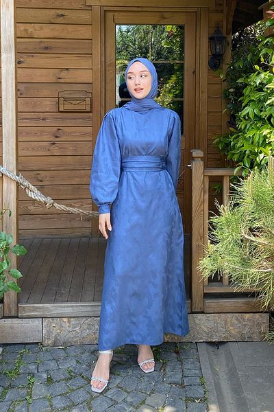 Ceylan Otantik Βραδινό φόρεμα Indigo Jacquard