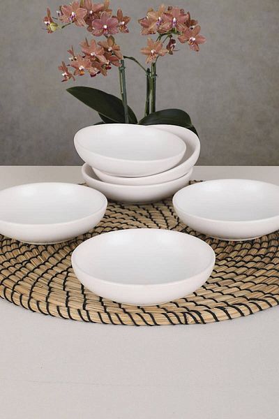 Keramika Matte White Ring Snack Bowl/Faucet 13 Cm 6 Pieces