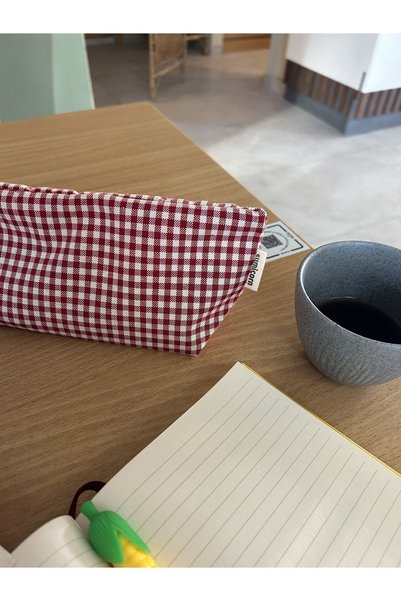 sumicorn Red Gingham Washable Zippered Single Eye Cloth Pen Holder Pencil Case Wallet Makeup Bag