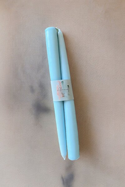 ARİENEL Şamdan Mumu | 2'li Set | Konik | El Yapımı | Bebek Mavisi