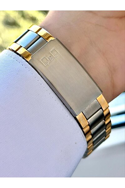 Q&Q Men's Silver Classic Numeral-Free Simple Yellow Silver Dial Dad Style Analog Watch