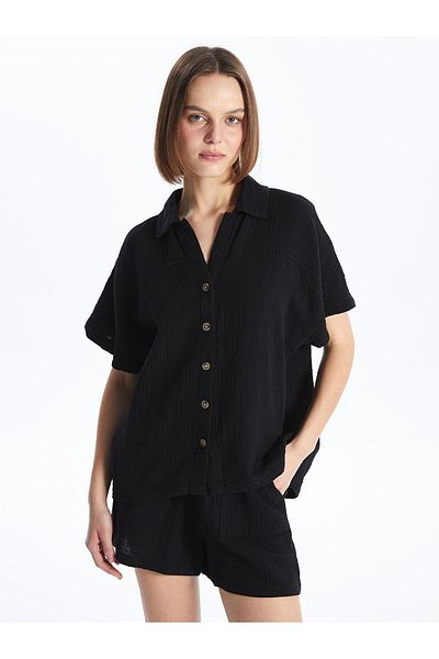 LC Waikiki Cămașă oversize maro cu mânecă scurtă XSIDE pentru femei