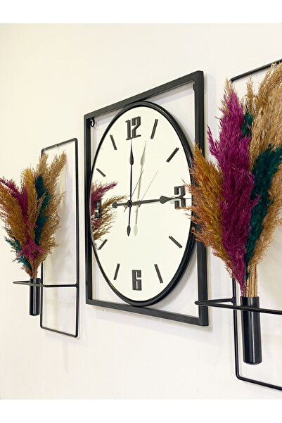 Mgs Duvar Saati Grower Aynalı Duvar Saati Set Duvar Saati Çiçekli Set