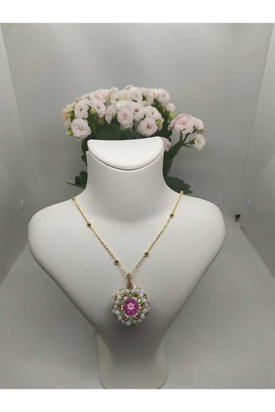 Sam Large Cevşen Necklace - with Chain - Necklace Lanyard Gift / Handmade Crystal Beads Knitted /
