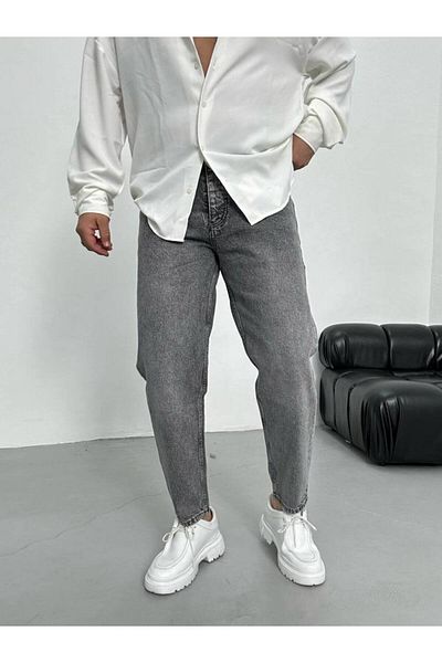 Gambocci High Waist Men's Gray Jeans - Boyfriend Fit