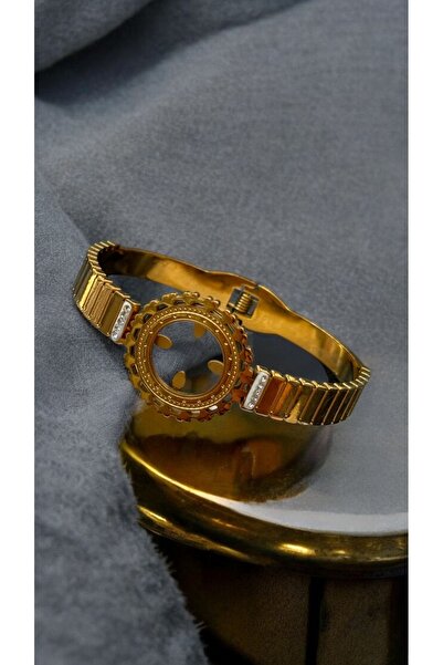 İNN JEWELLERY Çelik Kelepçe Bileklik Kararmaz Antialerjik Çeyrek Altın Takıla...