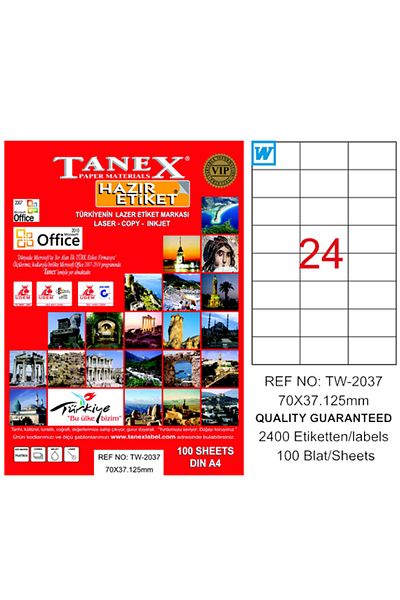 Tanex 100 Yp Laser Label - 70x37.125mm, Tw-2037 Model Laser-Copy-Inkjet
