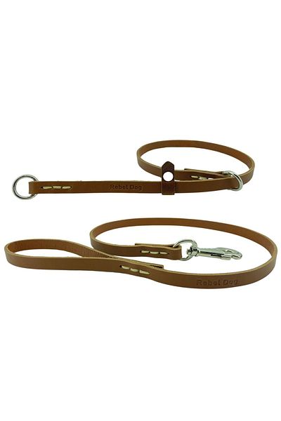 Rebel Dog Premium Genuine Leather Walking Strap, Easy Walking Leash 1.4X100Cm and Choke Leash 1.4X73Cm