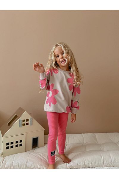 YİGİT BUTİK Yigit Boutique - Flower Printed Girl's Tights Set