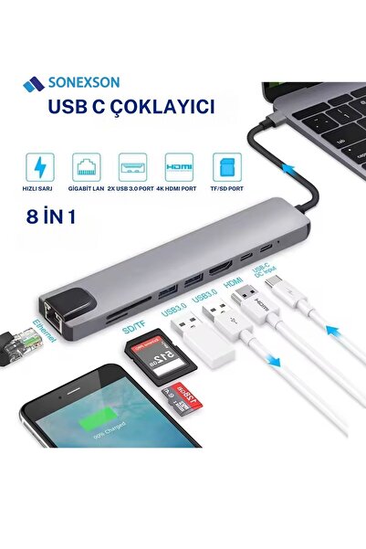 SONEX Macbook Pro Air Usb Type-c Hub Dönüştürücü Çevirici Çoklayıcı Usb Hdmı ...