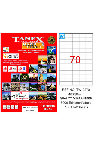 Tanex Etichetă laser 100 Yp 40X20 mm Laser Copy Inkjet Tw 2270 / Tanex