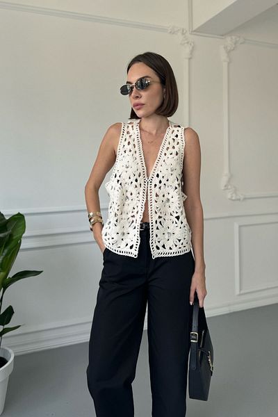 MAGARDE Mercerized Stone Embroidered Vest - Stone